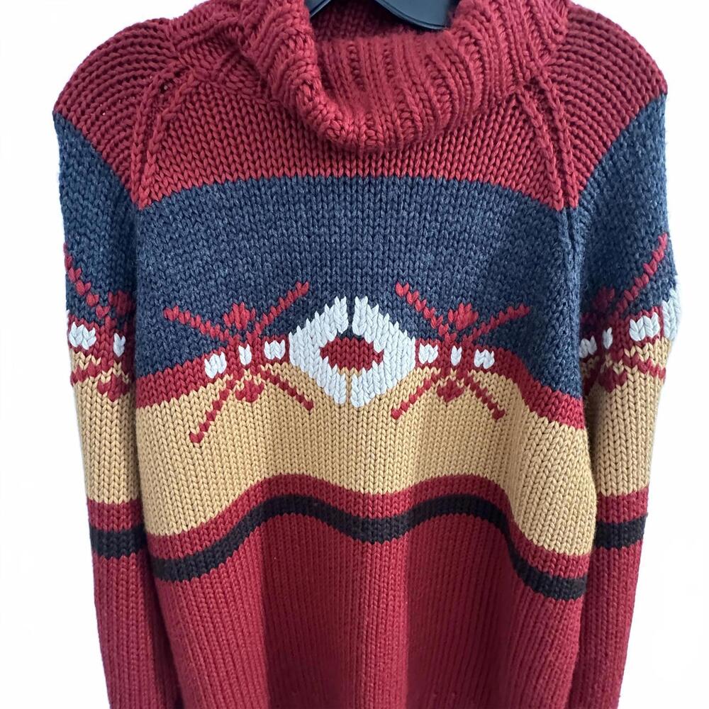 Nevada Women's Heavy Knit Turtleneck Sweater Wool Blend Multicolor Patterned - L